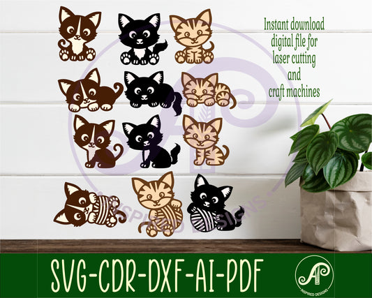 Cats designs, 12 two layer shapes