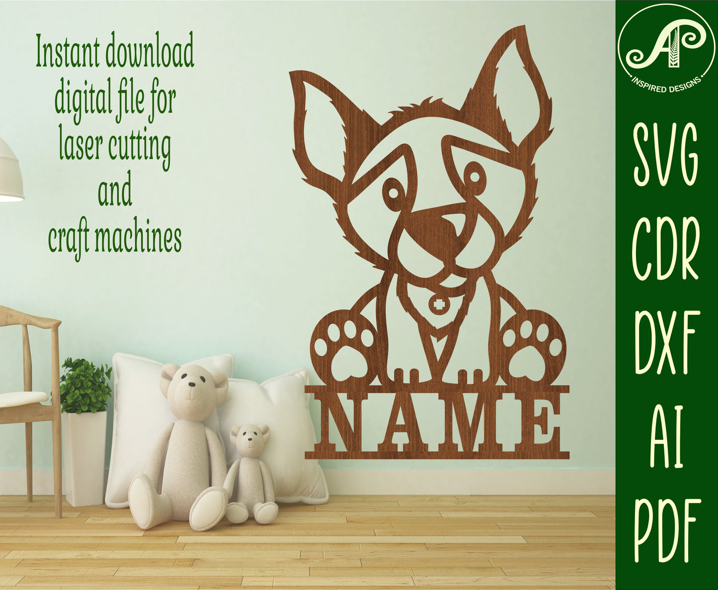 Cute Dog shape name sign SVG / DXF / AI / PDF / CDR