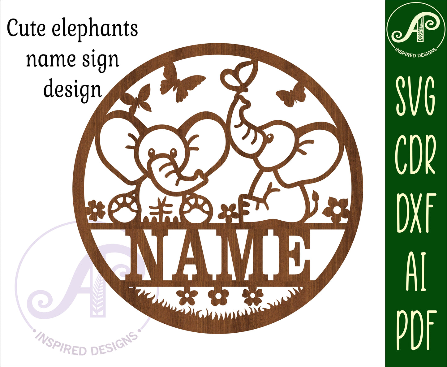 Cute Elephants name wall sign. SVG / DXF / AI / PDF / CDR