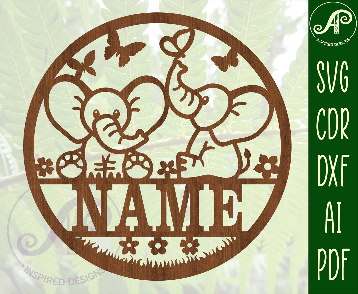 Cute Elephants name wall sign. SVG / DXF / AI / PDF / CDR