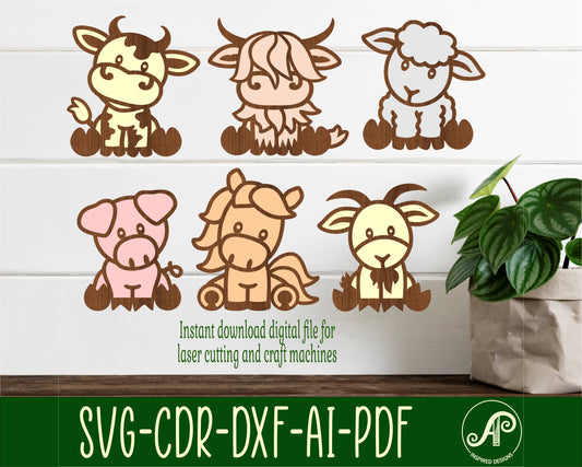 Farm animals designs, 6 two layer shapes