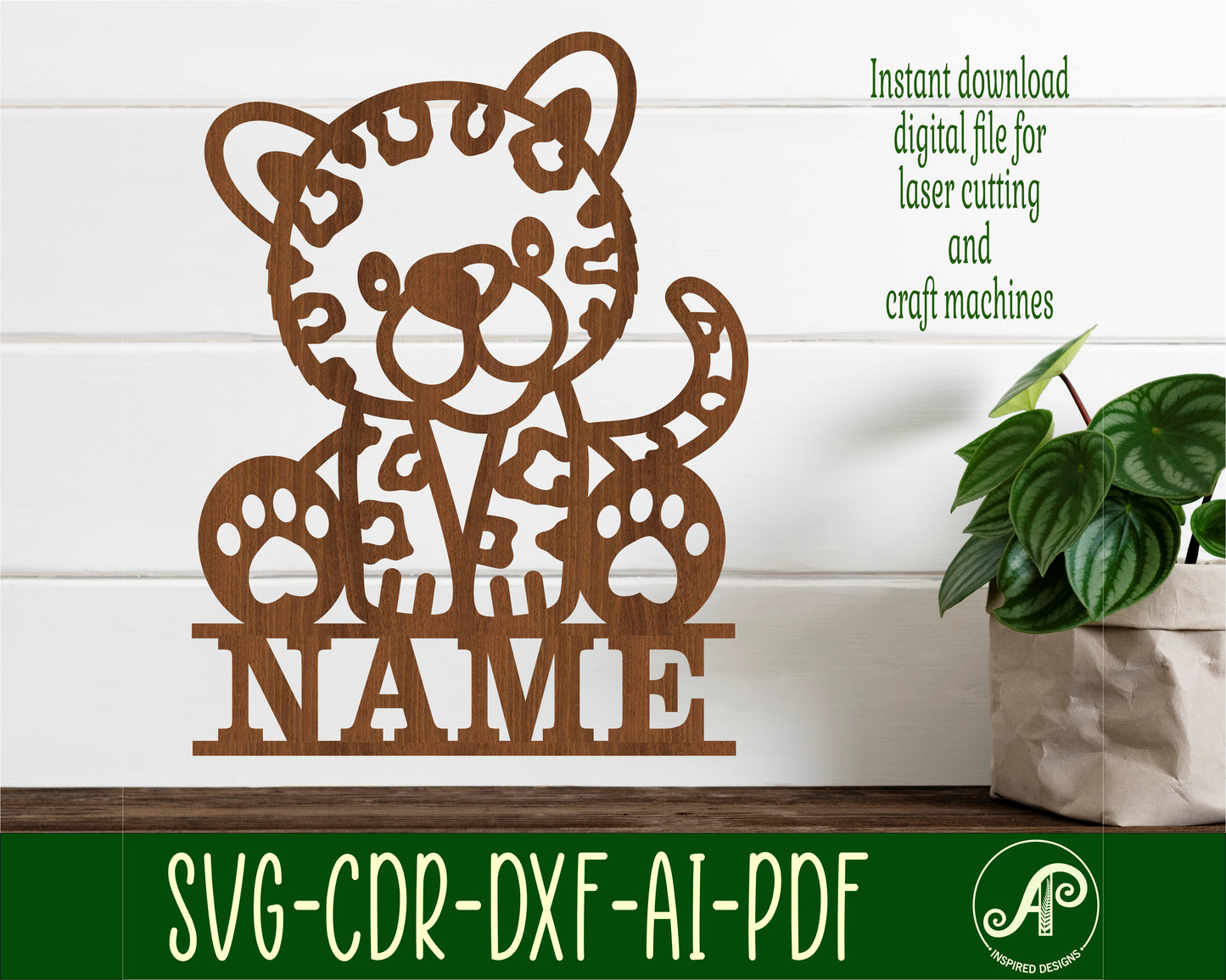 Cute Leopard shape name sign SVG / DXF / AI / PDF / CDR