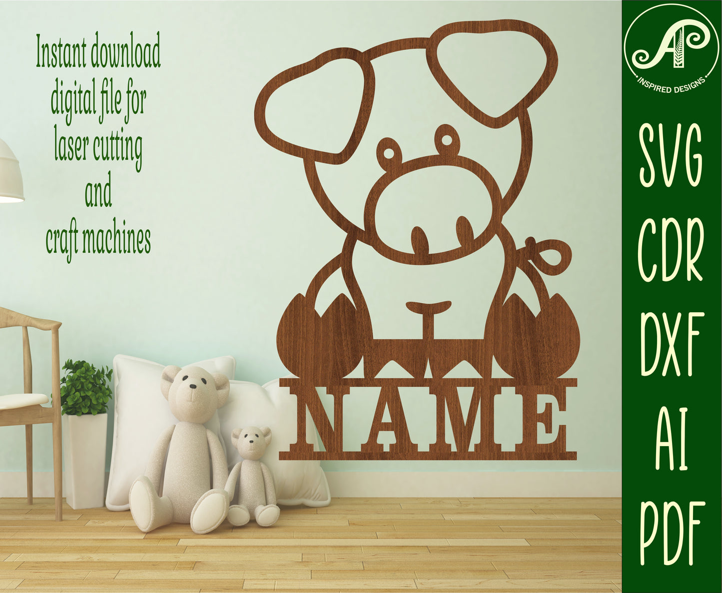 Cute Pig shape name sign SVG / DXF / AI / PDF / CDR