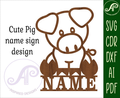 Cute Pig shape name sign SVG / DXF / AI / PDF / CDR