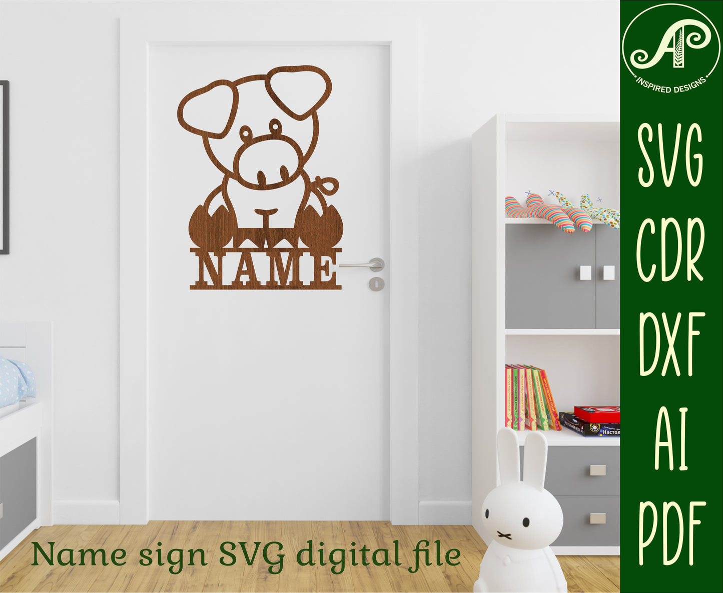 Cute Pig shape name sign SVG / DXF / AI / PDF / CDR