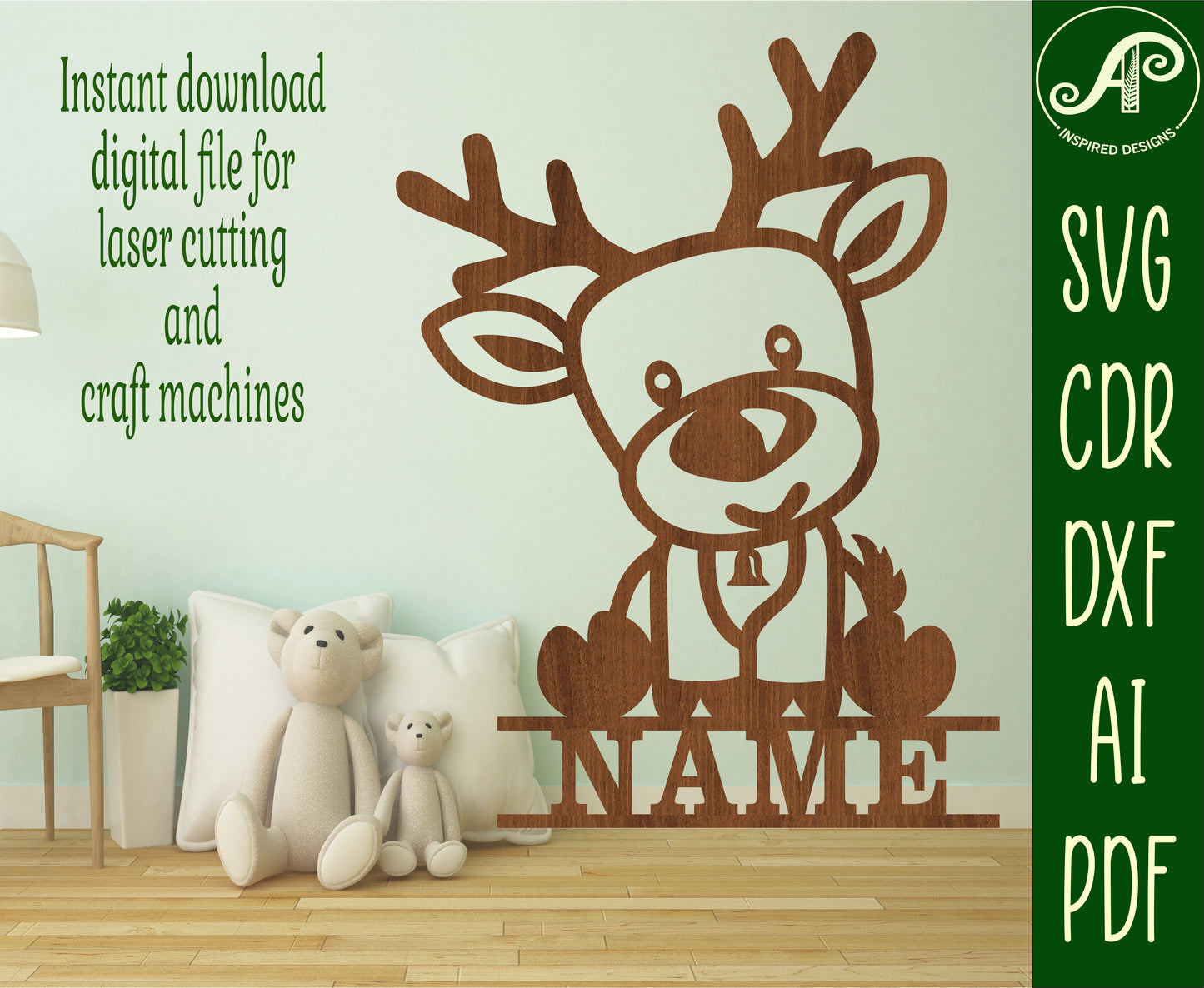 Cute Reindeer shape name sign SVG / DXF / AI / PDF / CDR