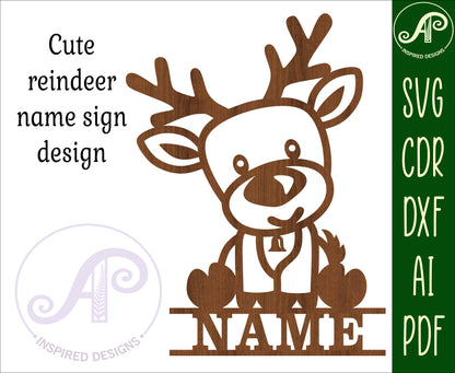 Cute Reindeer shape name sign SVG / DXF / AI / PDF / CDR