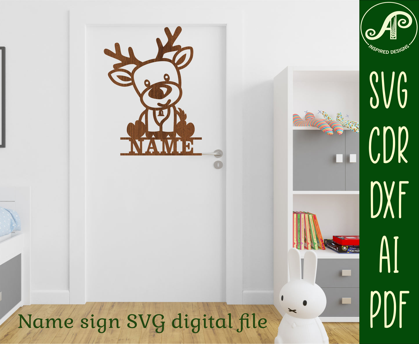 Cute Reindeer shape name sign SVG / DXF / AI / PDF / CDR