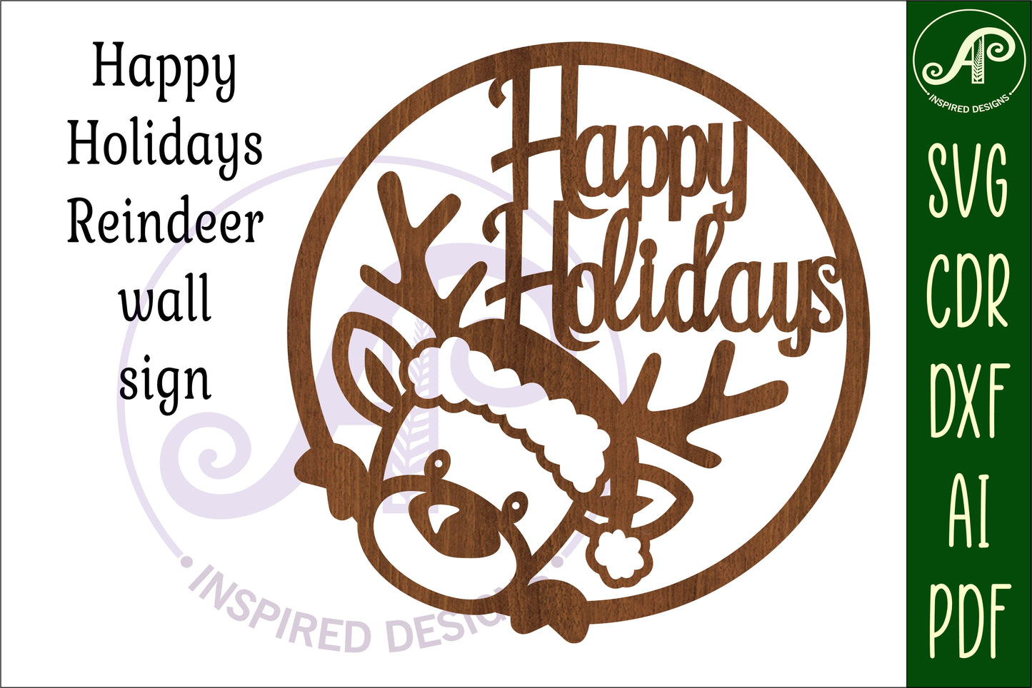 Reindeer happy holidays wall sign design SVG / DXF / AI / PDF / CDR