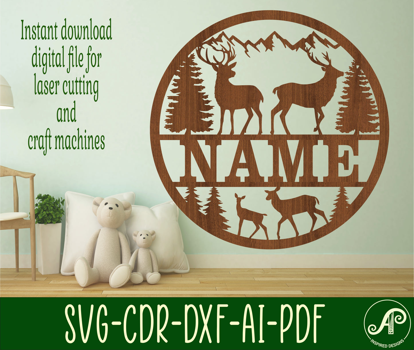 Deer name wall sign. SVG / DXF / AI / PDF / CDR