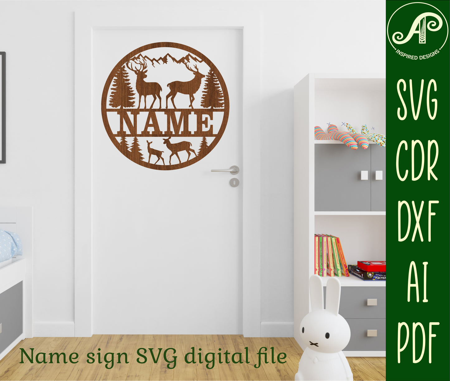 Deer name wall sign. SVG / DXF / AI / PDF / CDR