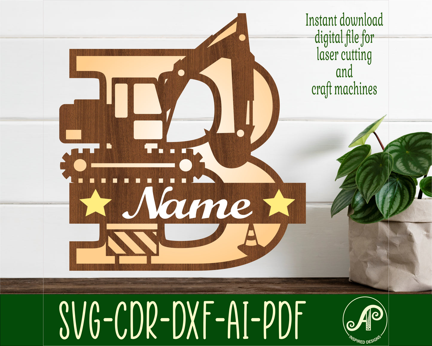 Digger layered monogram sign SVG / DXF / AI / PDF / CDR