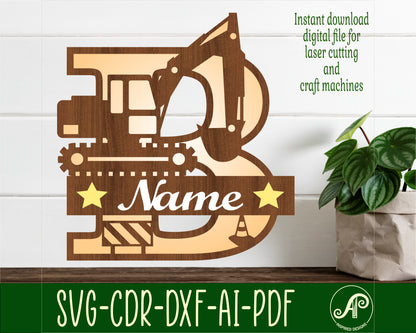 Digger layered monogram sign SVG / DXF / AI / PDF / CDR