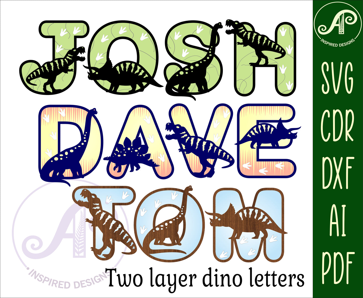 Dinosaur alphabet letter set. 72 letter options