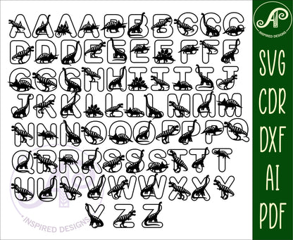 Dinosaur alphabet letter set. 72 letter options