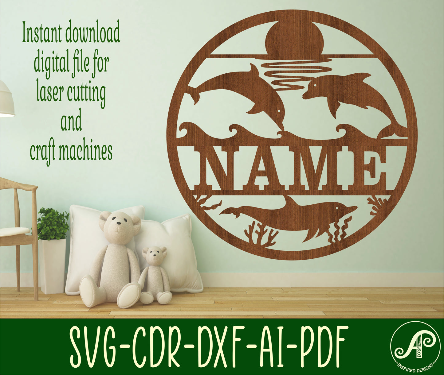 Dolphins name wall sign. SVG / DXF / AI / PDF / CDR