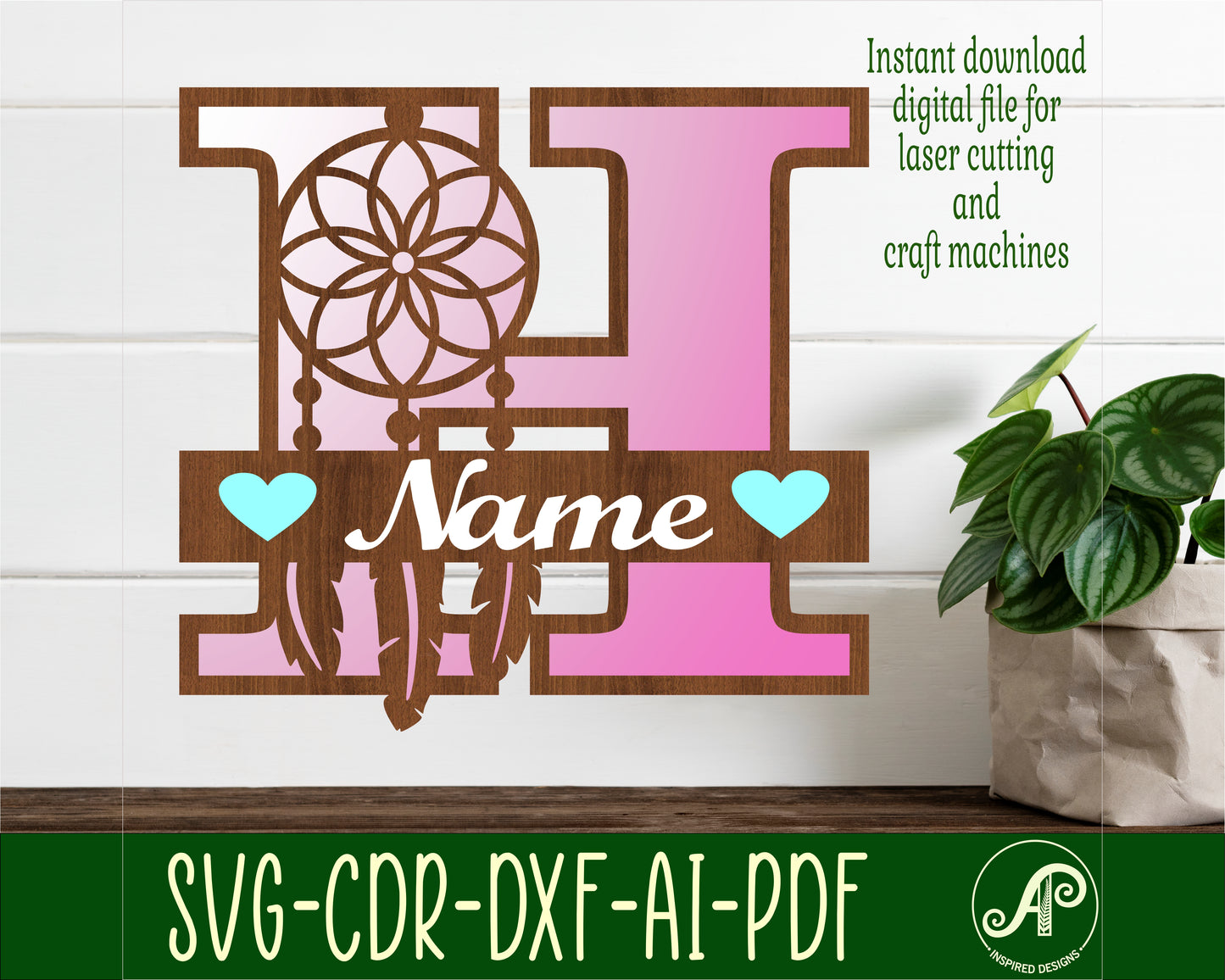 Dreamcatcher layered monogram sign SVG / DXF / AI / PDF / CDR