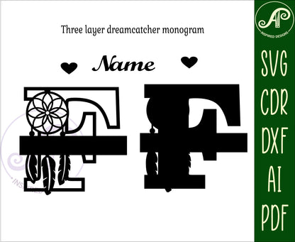 Dreamcatcher layered monogram sign SVG / DXF / AI / PDF / CDR