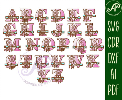 Dreamcatcher layered monogram sign SVG / DXF / AI / PDF / CDR