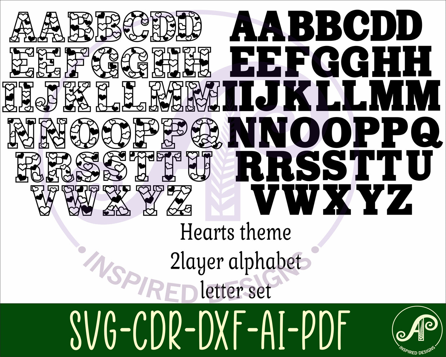 Heart alphabet letter set. 41 letter options