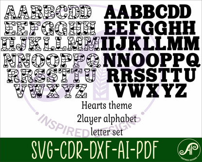 Heart alphabet letter set. 41 letter options