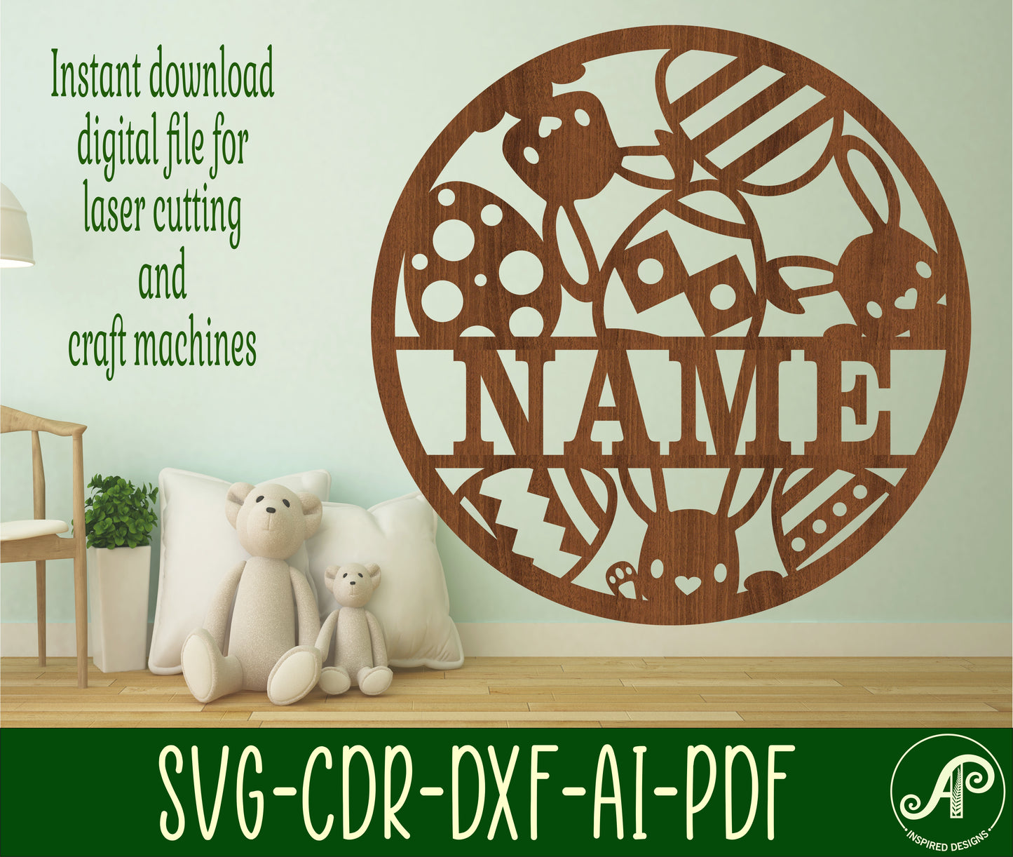 Easter name wall sign. SVG / DXF / AI / PDF / CDR