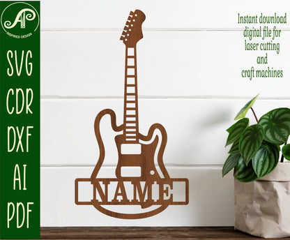 Electric guitar shape name sign SVG / DXF / AI / PDF / CDR