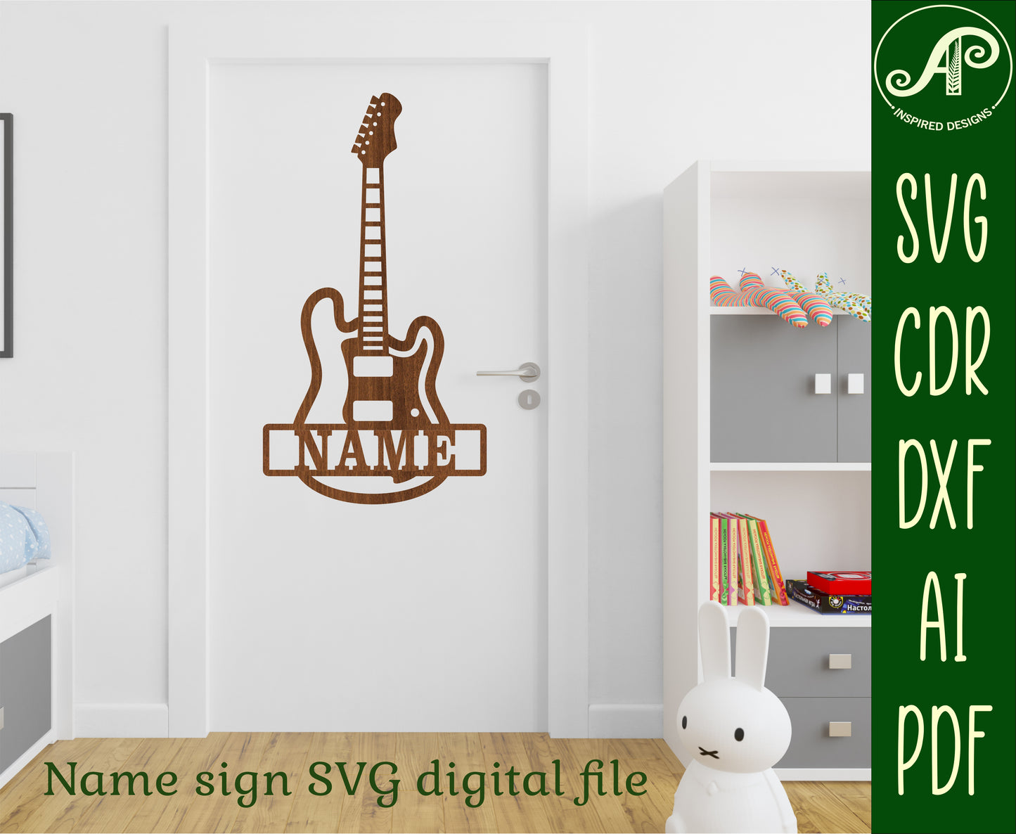 Electric guitar shape name sign SVG / DXF / AI / PDF / CDR