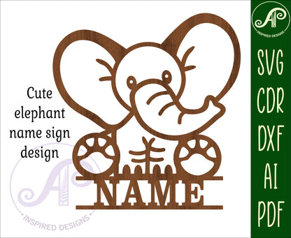 Elephant shape name sign SVG / DXF / AI / PDF / CDR