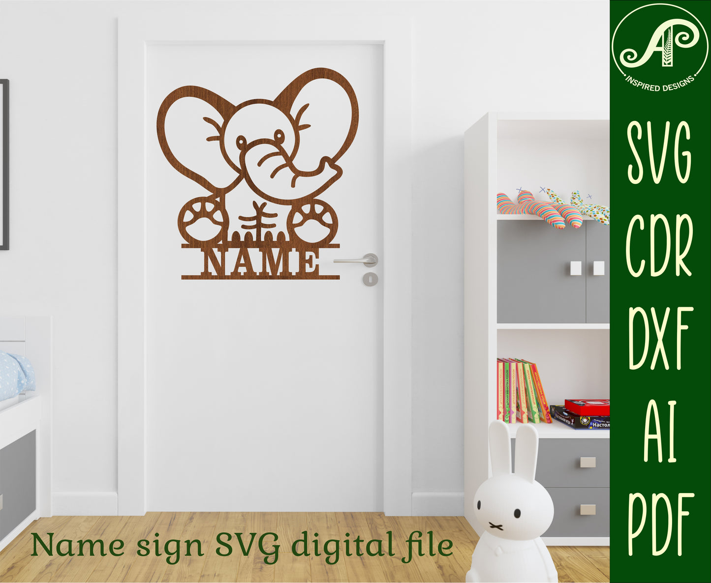 Elephant shape name sign SVG / DXF / AI / PDF / CDR