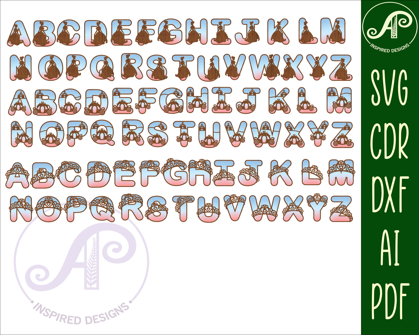 Princess alphabet letter set. 78 letter options