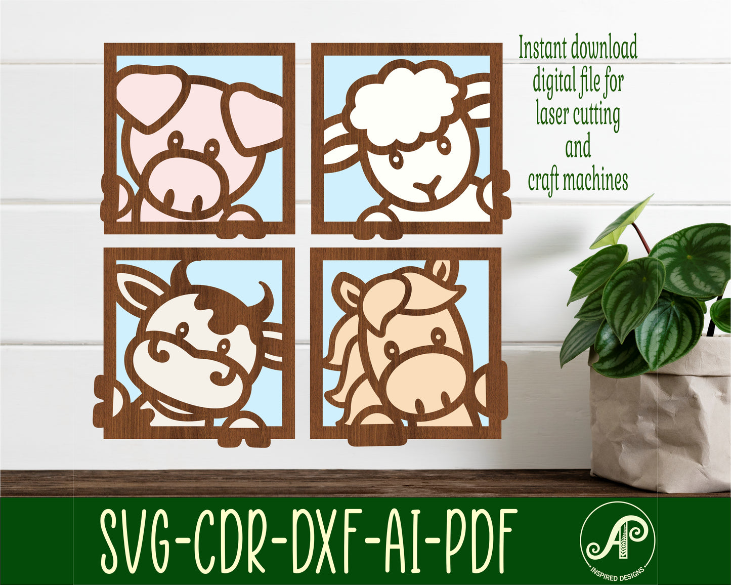 Square farm animal wall sign set SVG / DXF / AI / PDF / CDR