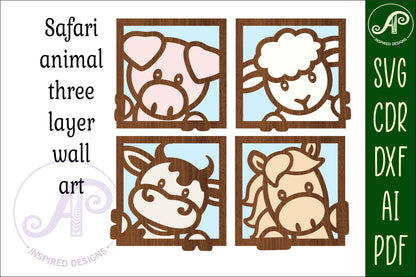 Square farm animal wall sign set SVG / DXF / AI / PDF / CDR