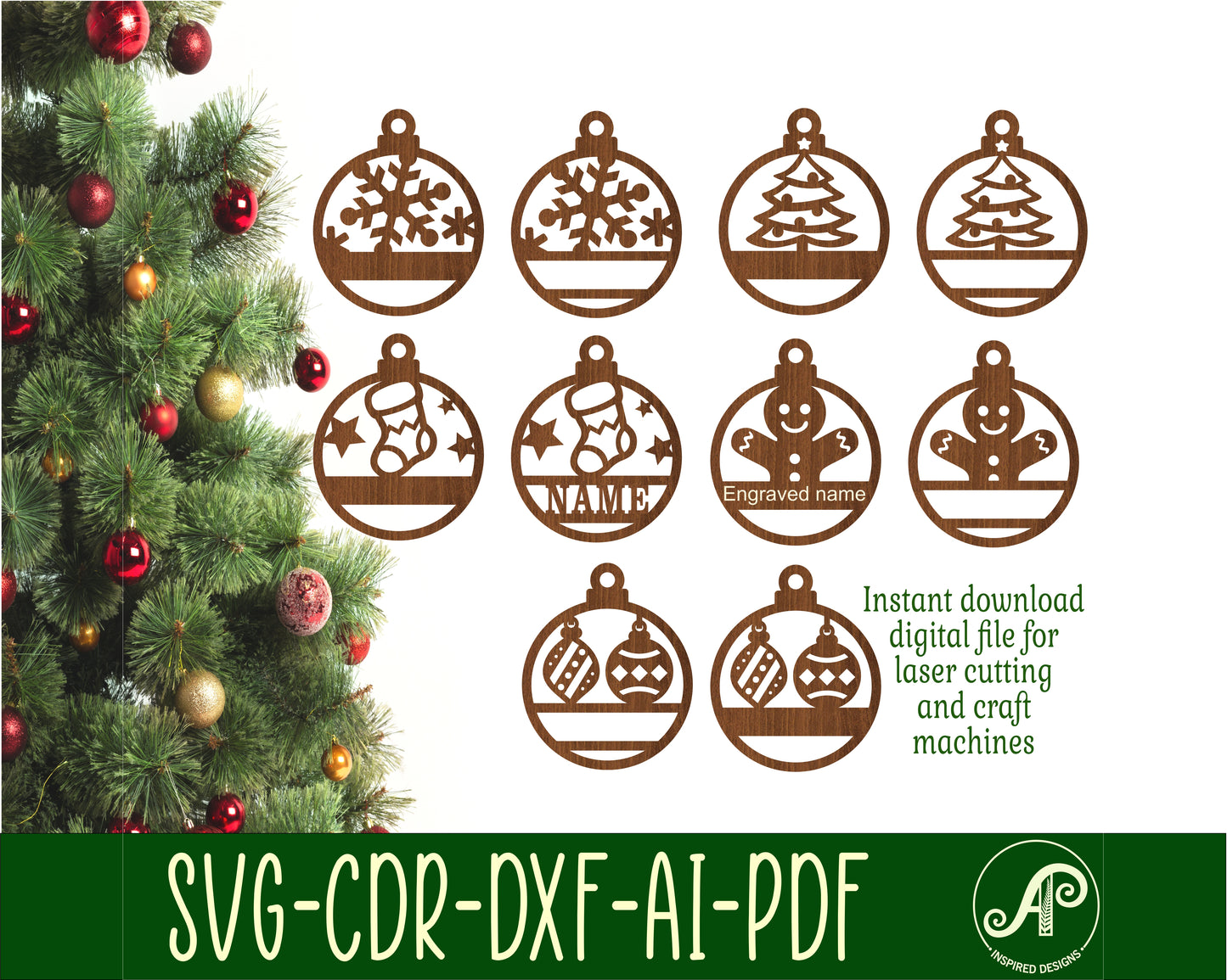 Festive ornament design bundle SVG / DXF / AI / PDF