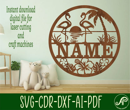 Flamingo name wall sign. SVG / DXF / AI / PDF / CDR