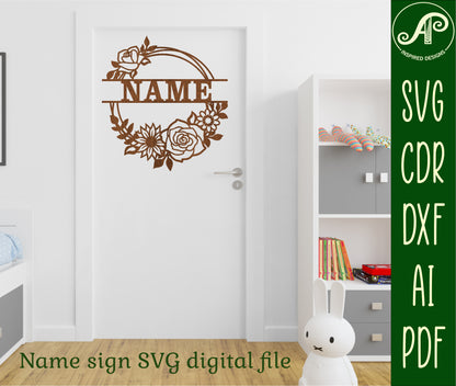 Floral name wall sign. SVG / DXF / AI / PDF / CDR