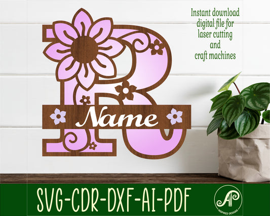 Flower layered monogram sign SVG / DXF / AI / PDF / CDR