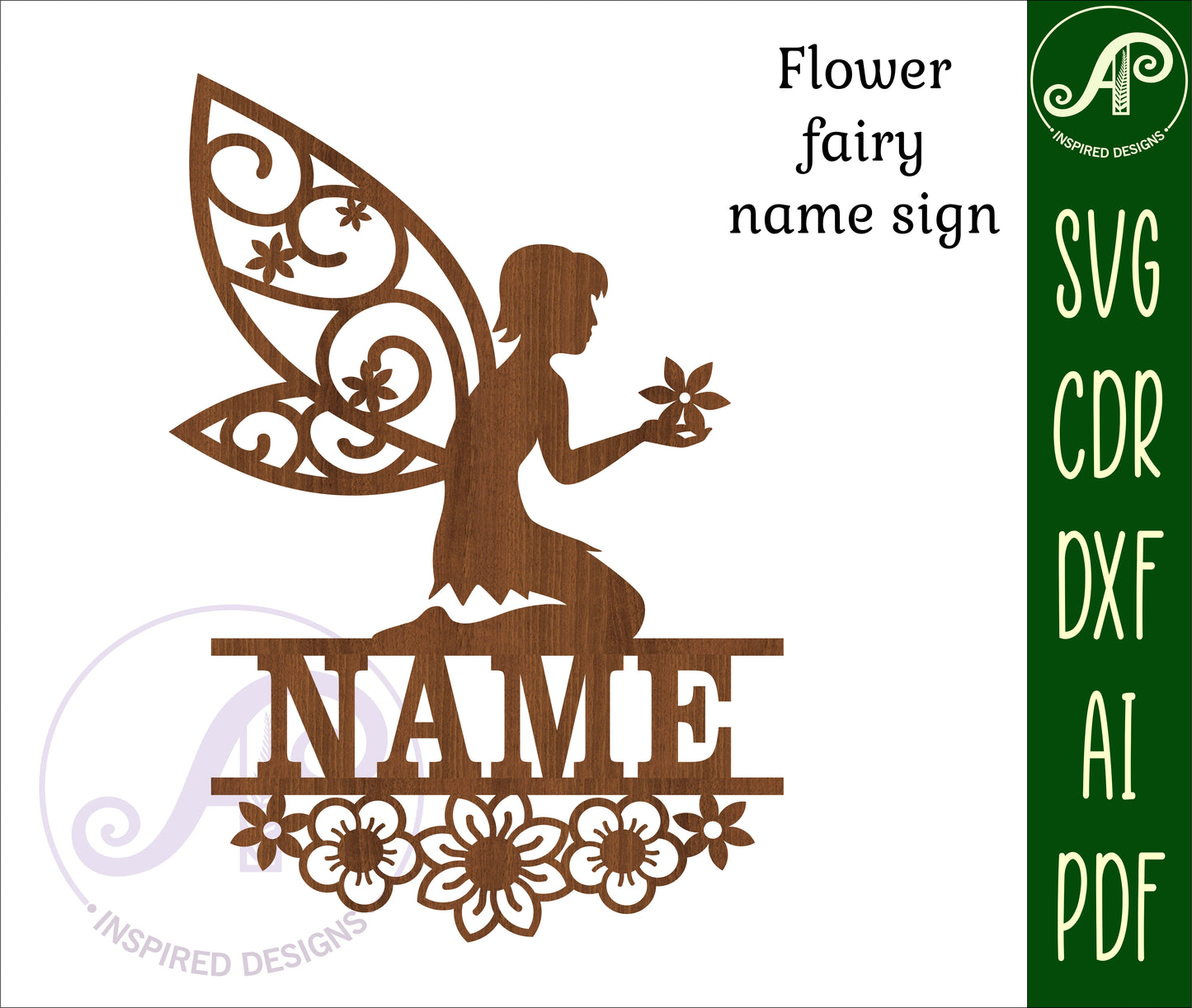 Flower fairy shape name sign SVG / DXF / AI / PDF / CDR