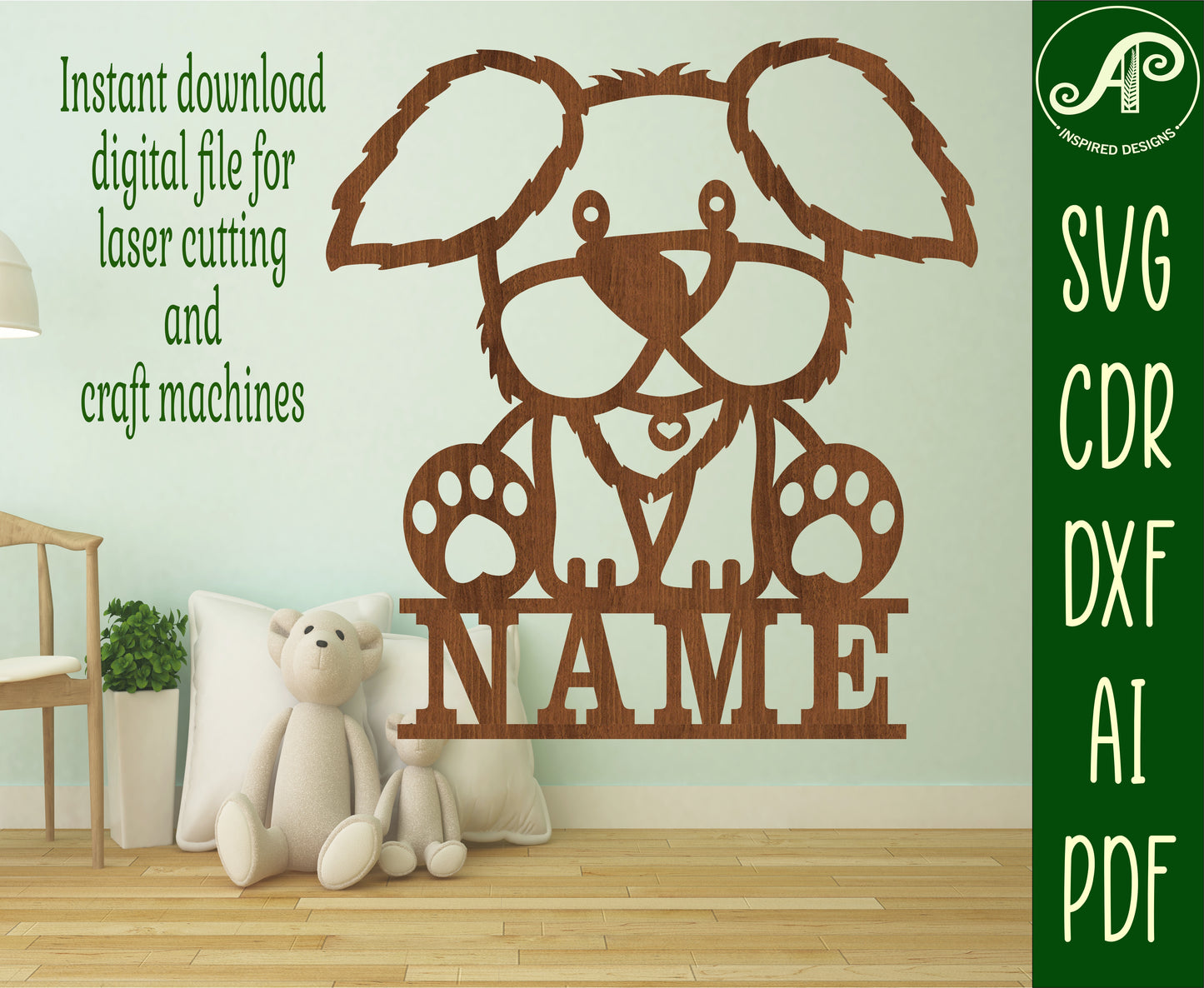 Fluffy puppy shape name sign SVG / DXF / AI / PDF / CDR