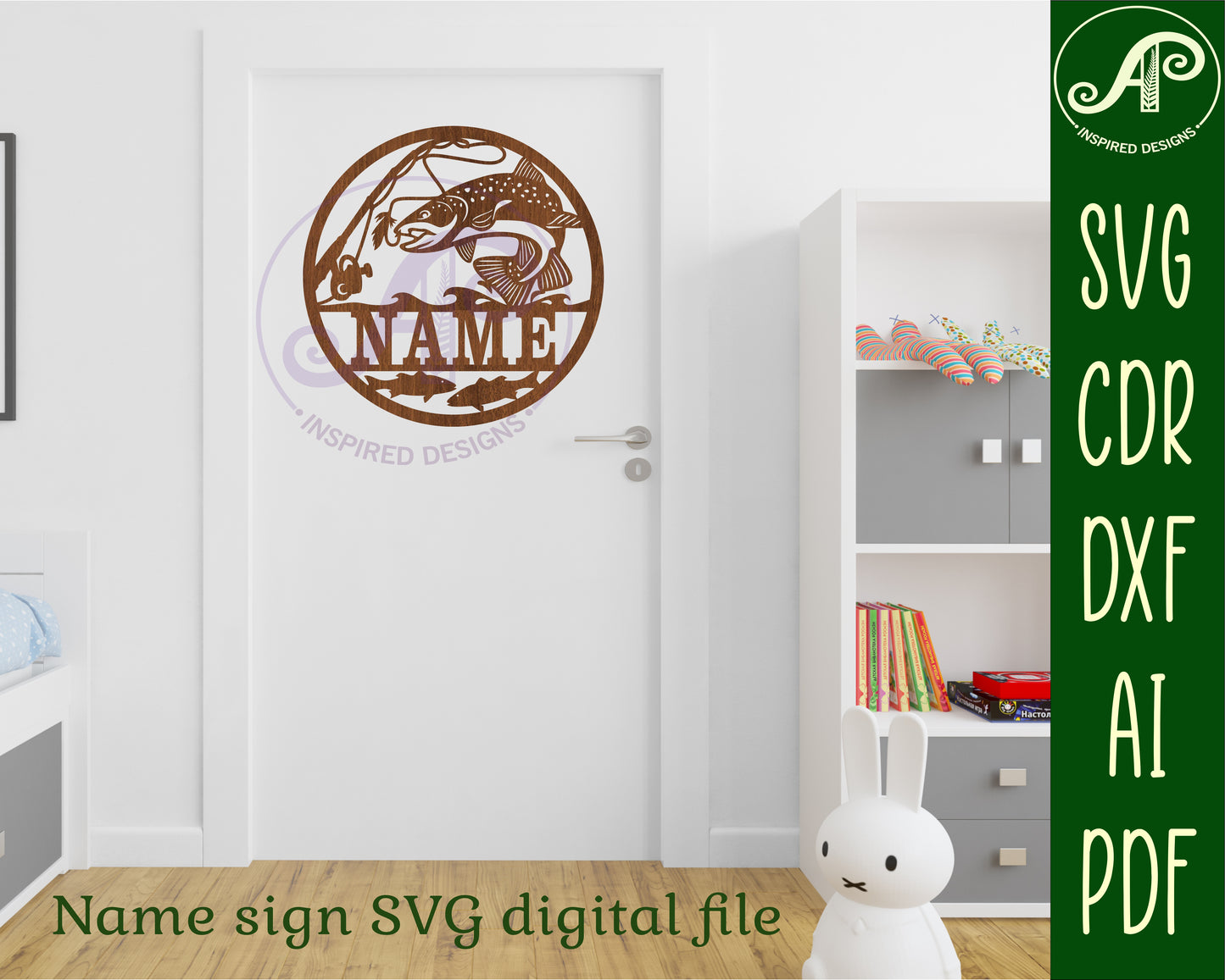 Fly fishing name wall sign. SVG / DXF / AI / PDF / CDR