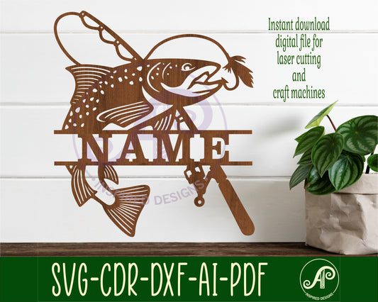 Fly fishing shape name sign SVG / DXF / AI / PDF / CDR