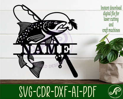 Fly fishing shape name sign SVG / DXF / AI / PDF / CDR