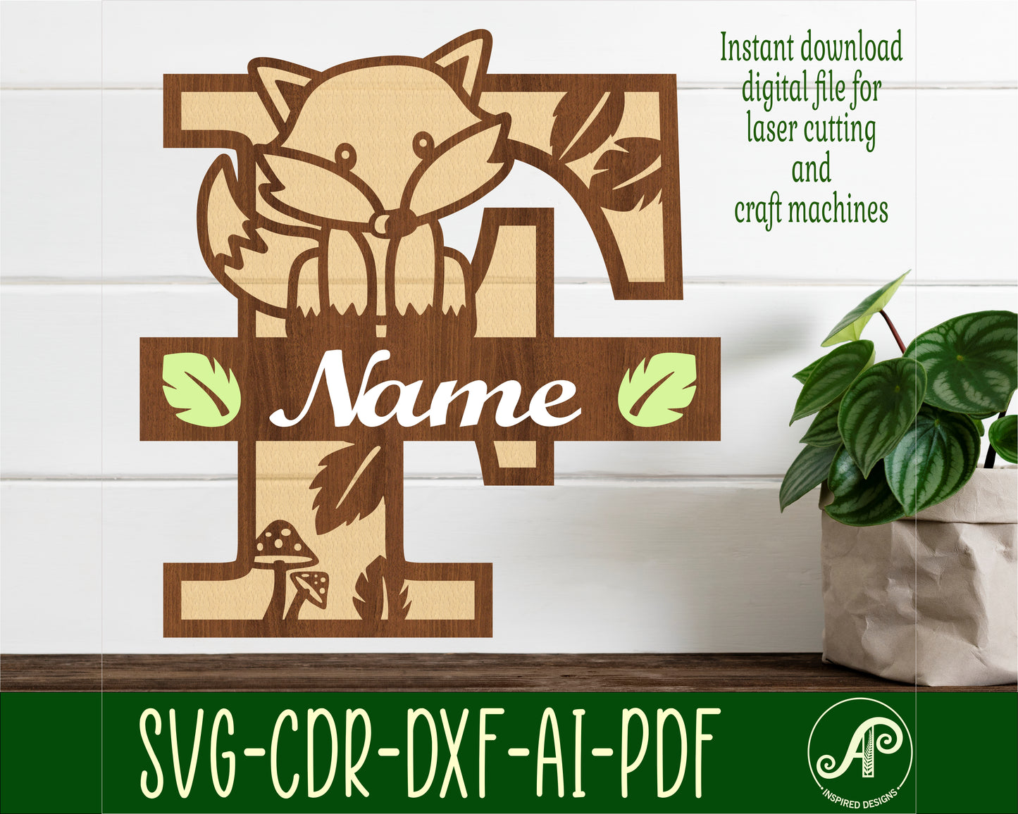 Fox layered monogram sign SVG / DXF / AI / PDF / CDR