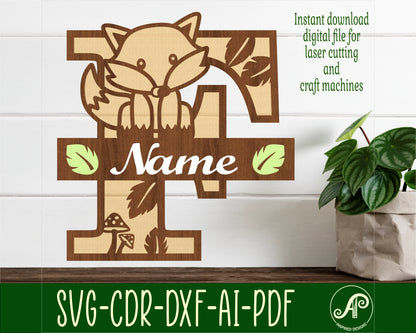 Fox layered monogram sign SVG / DXF / AI / PDF / CDR