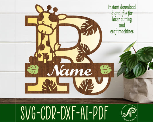 giraffe layered monogram sign SVG / DXF / AI / PDF / CDR