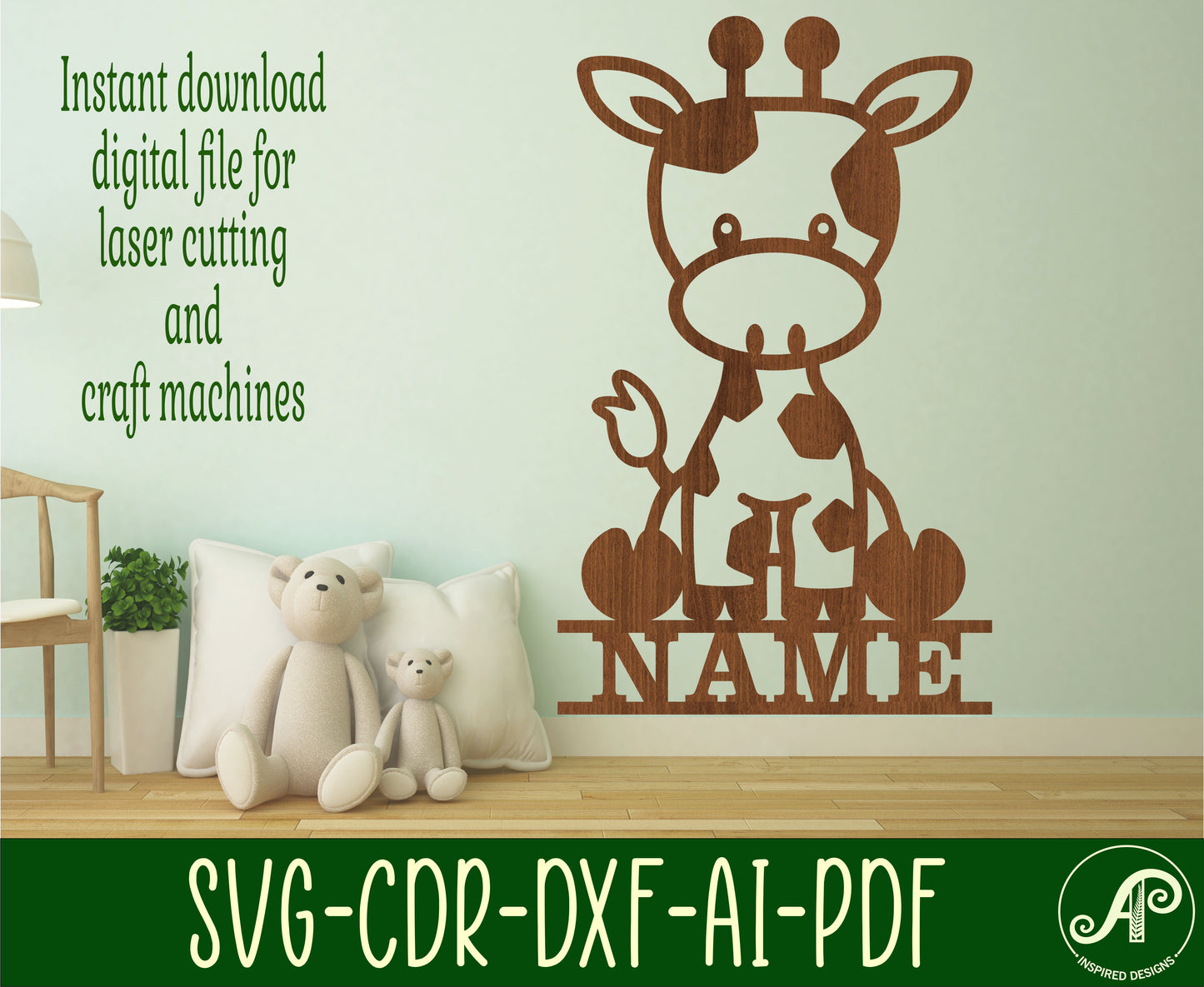 Giraffe shape name sign SVG / DXF / AI / PDF / CDR