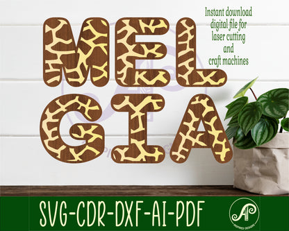 Giraffe print alphabet letter set. 26 letter options