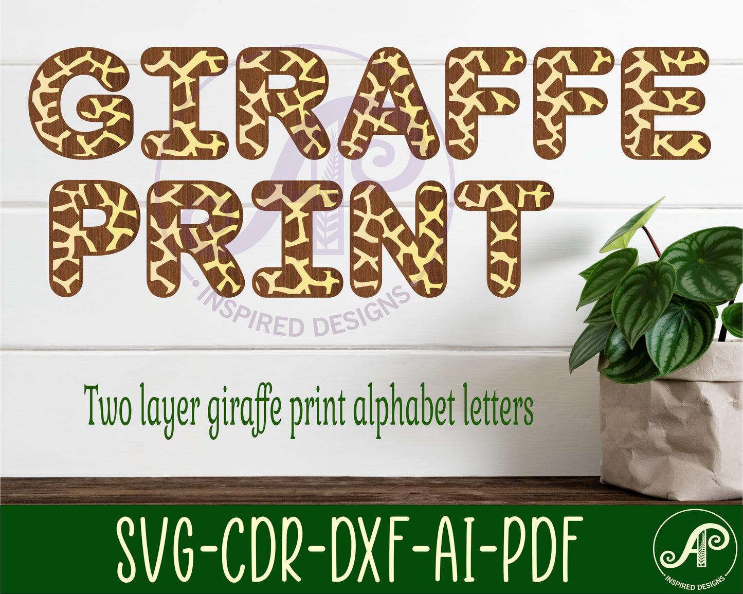 Giraffe print alphabet letter set. 26 letter options