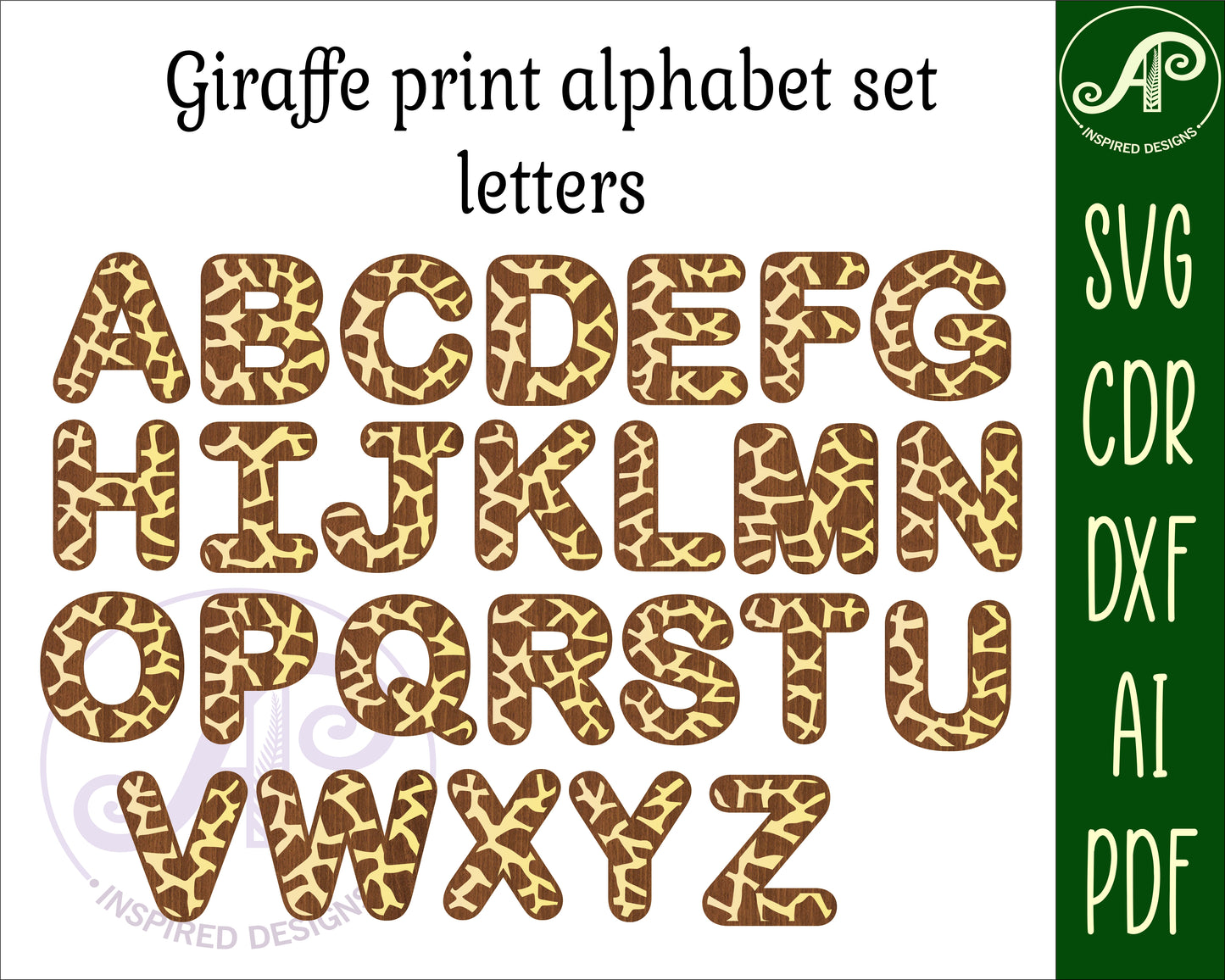 Giraffe print alphabet letter set. 26 letter options