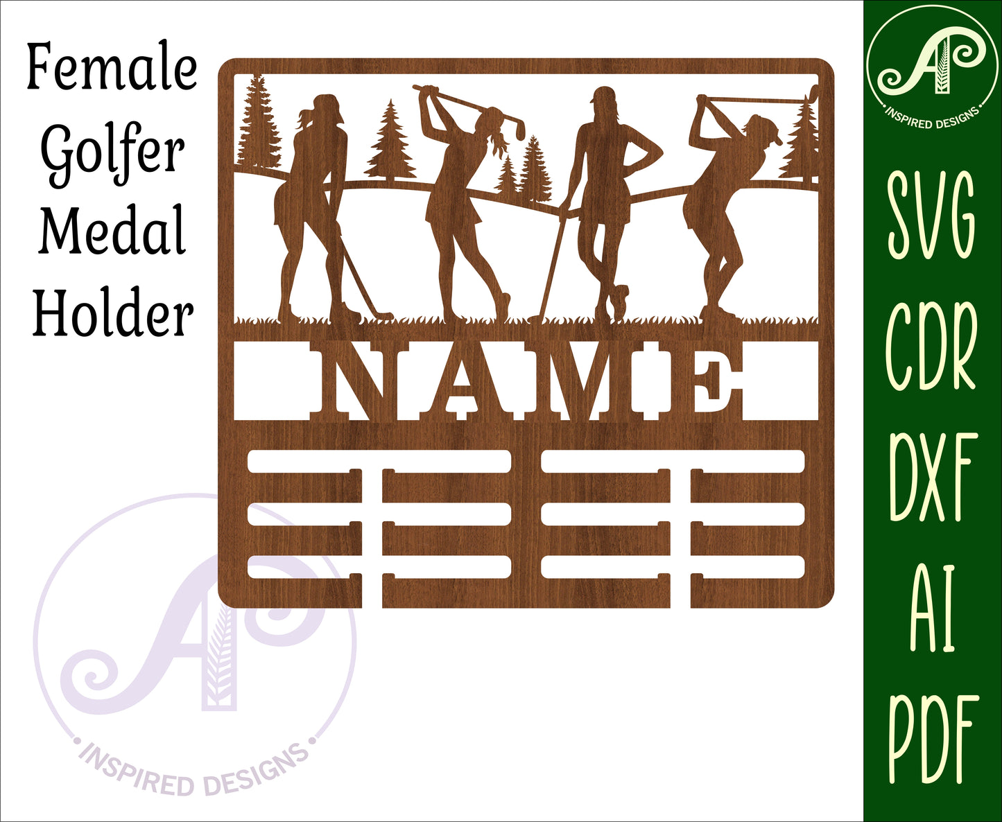 Golfer female medal holder sign. SVG / DXF / AI / PDF / CDR